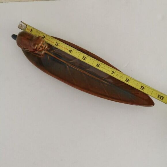 Cat Incense Holder Stick Burner Leaf Brown Ceramic Animal Figure - Picture 9 of 9